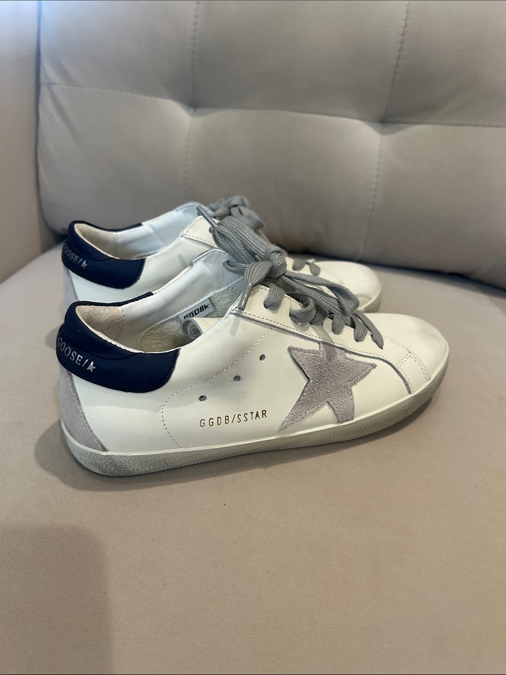 Golden Goose super star. Size 38 White Leather Sneakers with Gray Star and Navy
